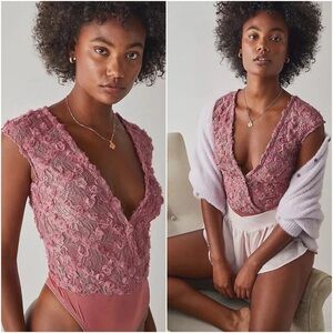 Intimately Free People 2 Haute 2 Handle Lace Floret Thong Bodysuit Lingerie Top